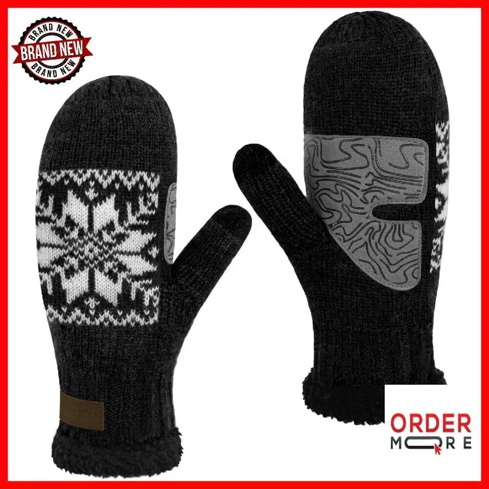 Touchscreen Mittens Sherpa Lined Cable Knit Winter Warm